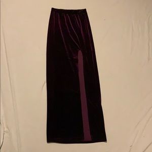 Purple velvet maxi skirt with slit